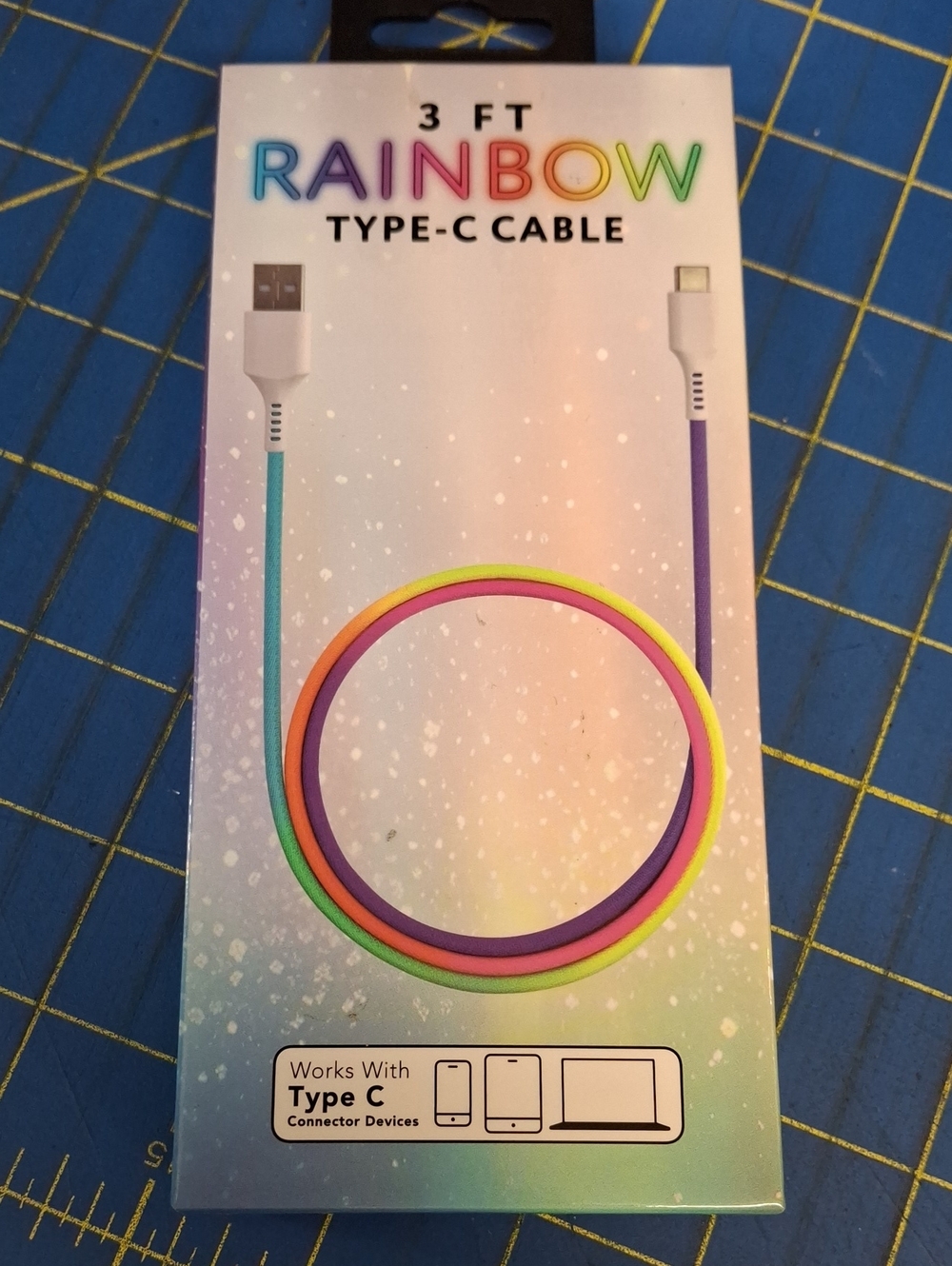 Rainbow 3 ft Type-C Cable - Multi-Color New